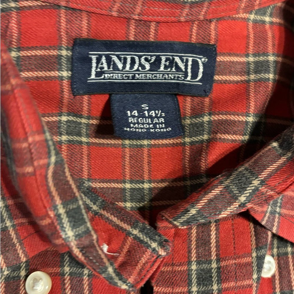 Lands End Red Plaid Long Sleeve Button Up Shirt. Unisex